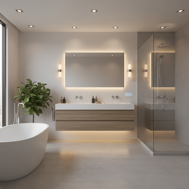 Modern bathroom with elegant lighting