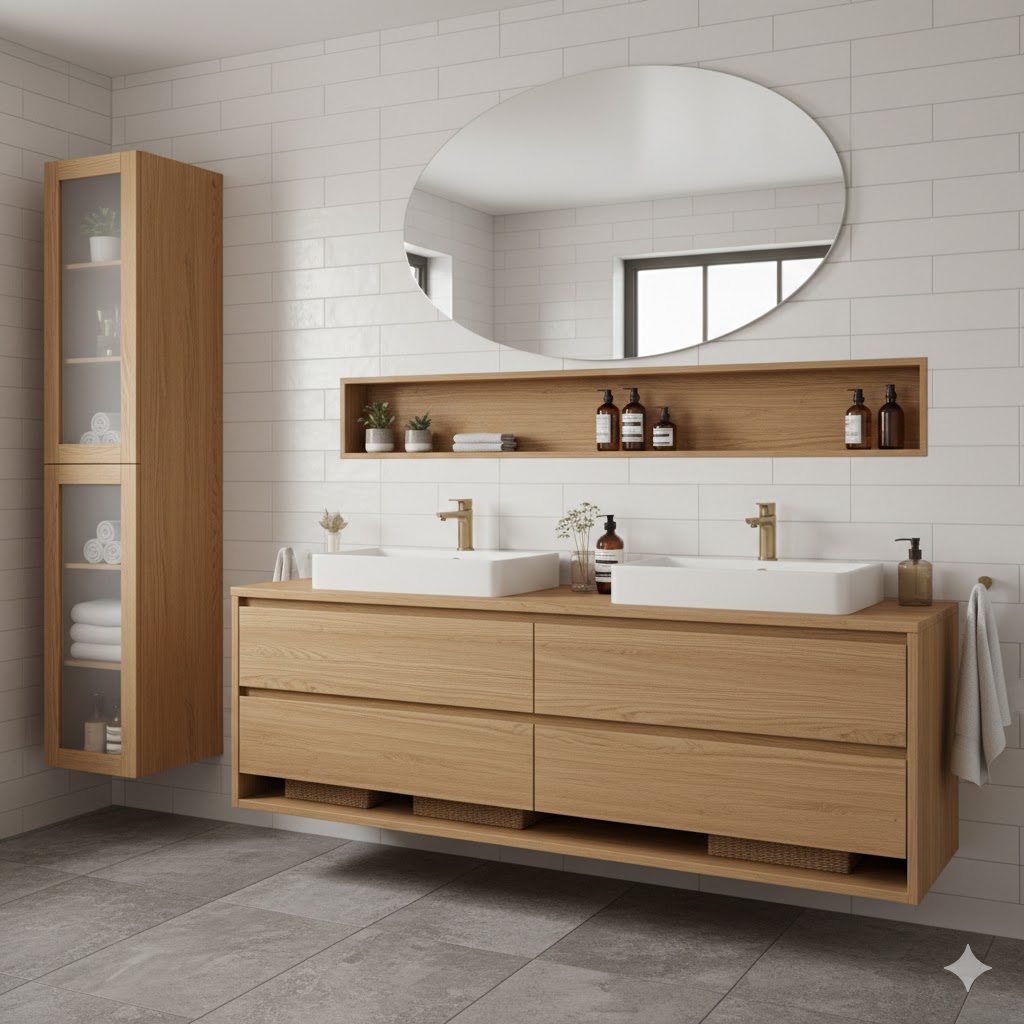 Modern bathroom with wooden cabinetry