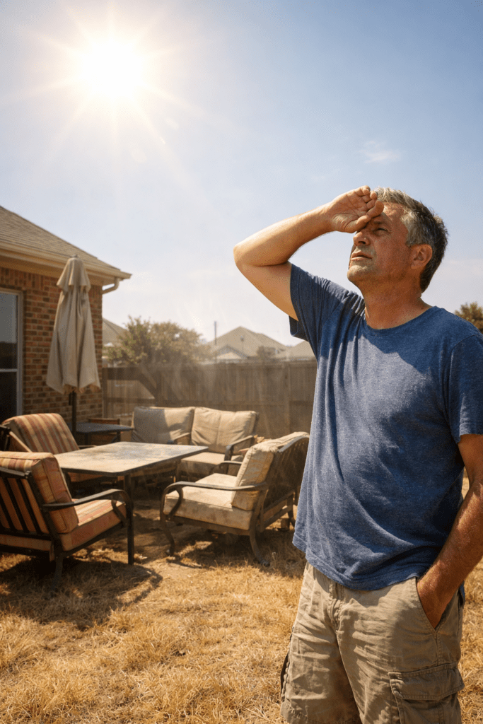 Backyard in Texas heat with no patio cover