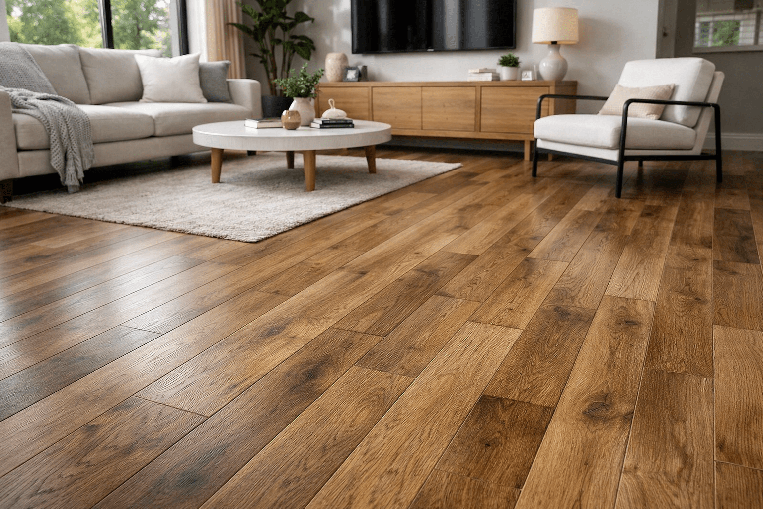 Modern interior with newly installed replacement flooring