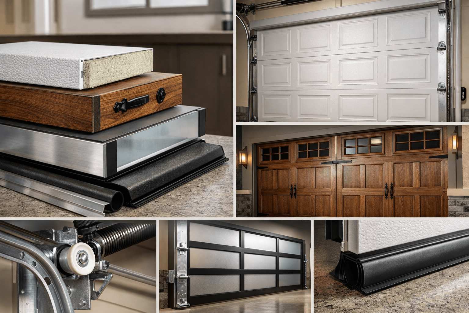 Comparison of garage door materials, hardware, insulation, and style options