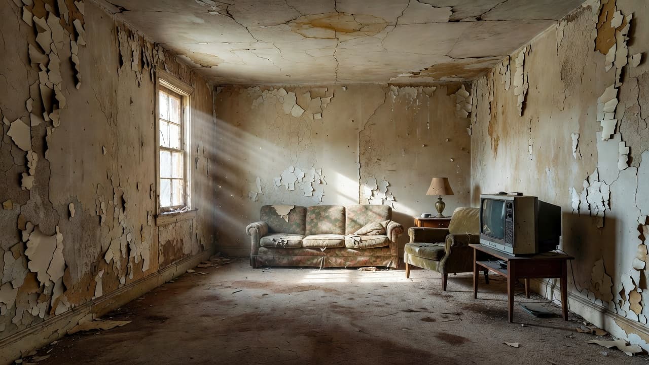Remodel vs Repair Home: Signs You Need a Bigger Fix 1 An old living room with peeling wallpaper and cracked walls needing structural repairs.
