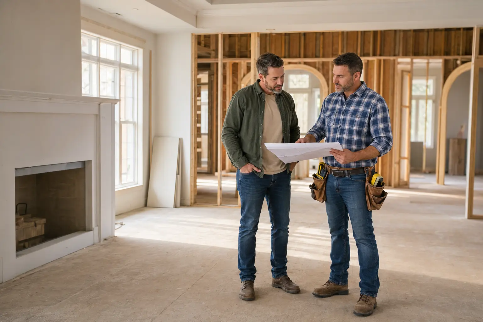 General Contractor Denton TX reviewing a home renovation during an on-site walkthrough