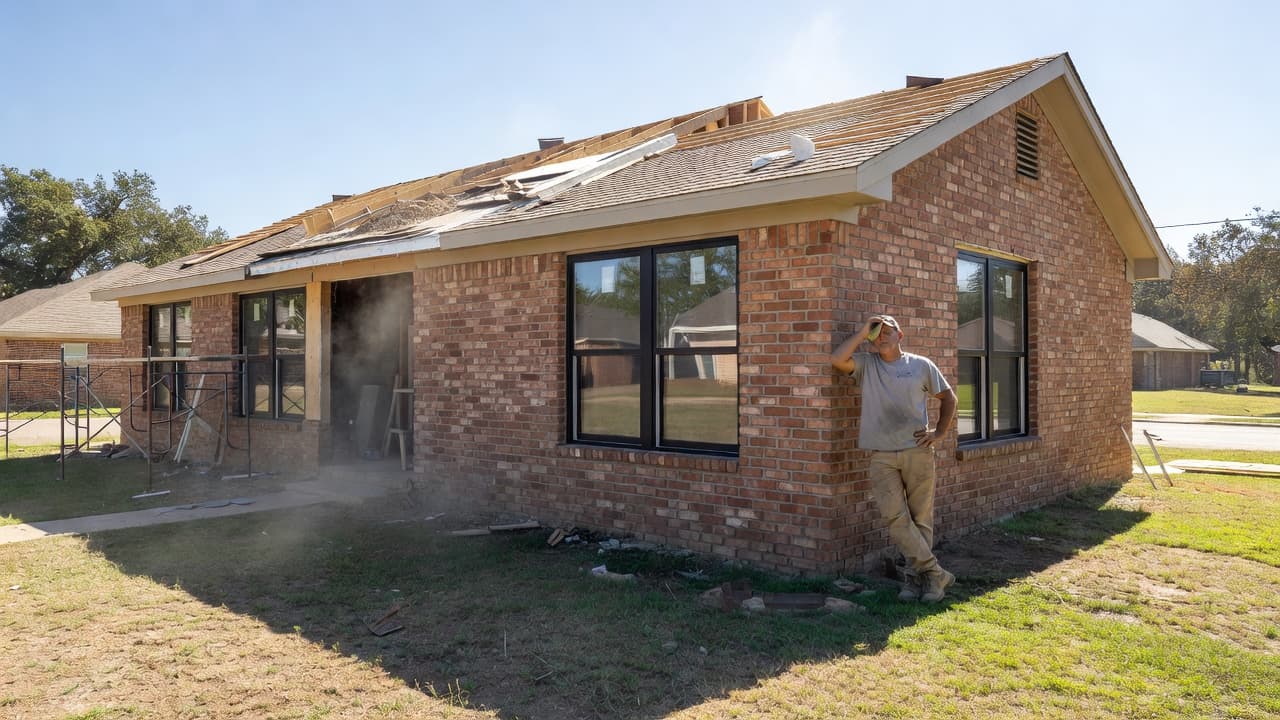 Texas Home Improvement: When to Start Your Project 1 A contractor installs a new roof and windows on a brick home in Texas.