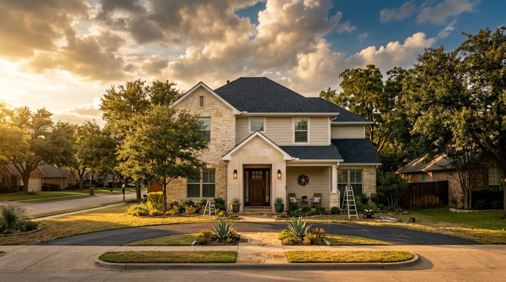 JBN Group North Texas: Local Home Improvement Since 1996 3 A North Texas home with new roofing, updated siding, limestone accents, and mature trees.