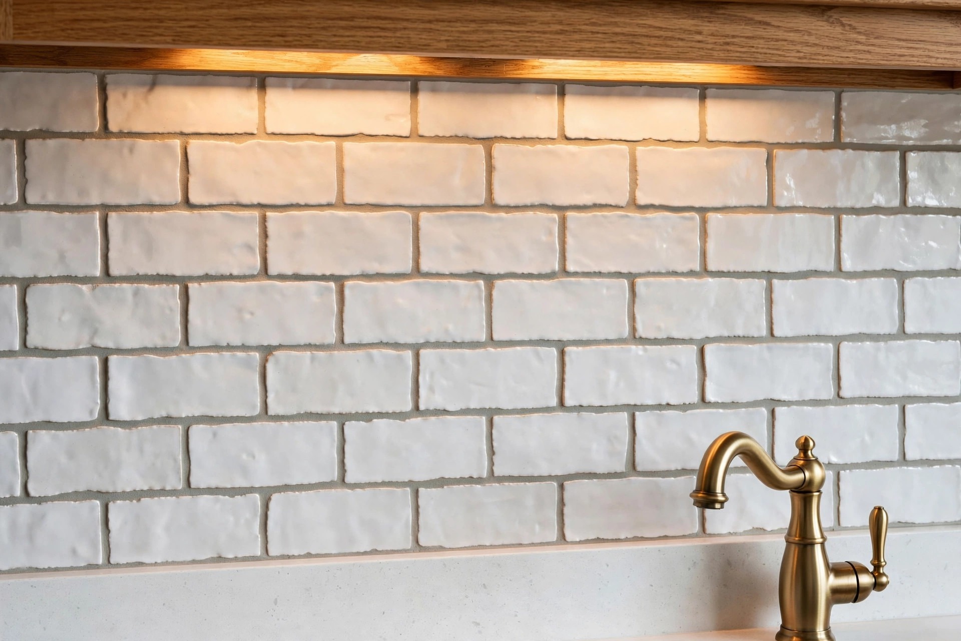 Kitchen Backsplash Denton TX - Subway Tile With Under-Cabinet Light White subway tile backsplash with warm under-cabinet lighting in Denton