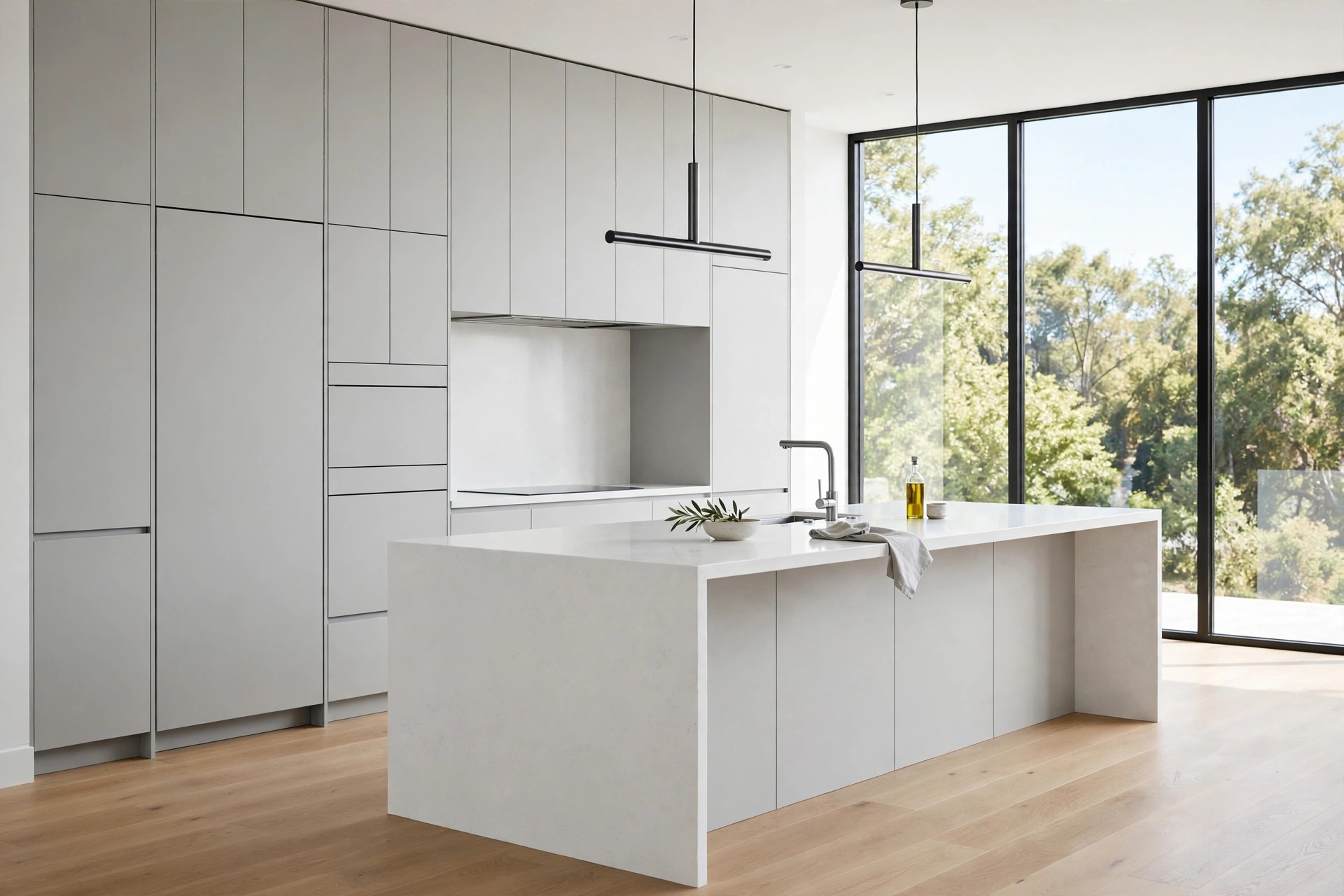 Modern Kitchen Remodel Denton TX - Flat-Panel Cabinets Modern kitchen remodel in Denton with flat-panel cabinets and waterfall island