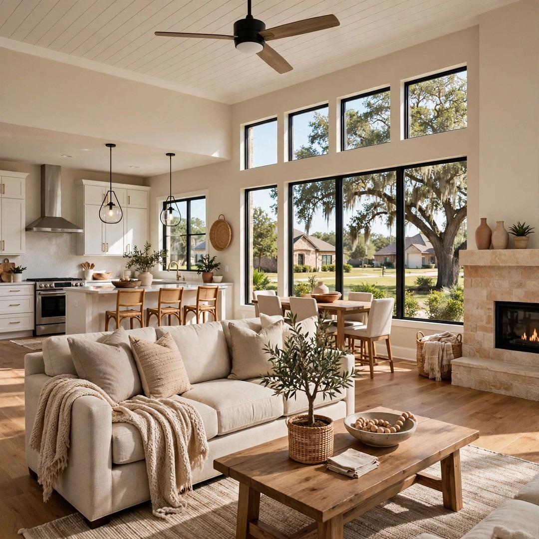 Whole-Home Remodeling Highland Village TX - Open-Concept Living Room Open-concept living room after a whole-home remodel with neutral tones and natural light