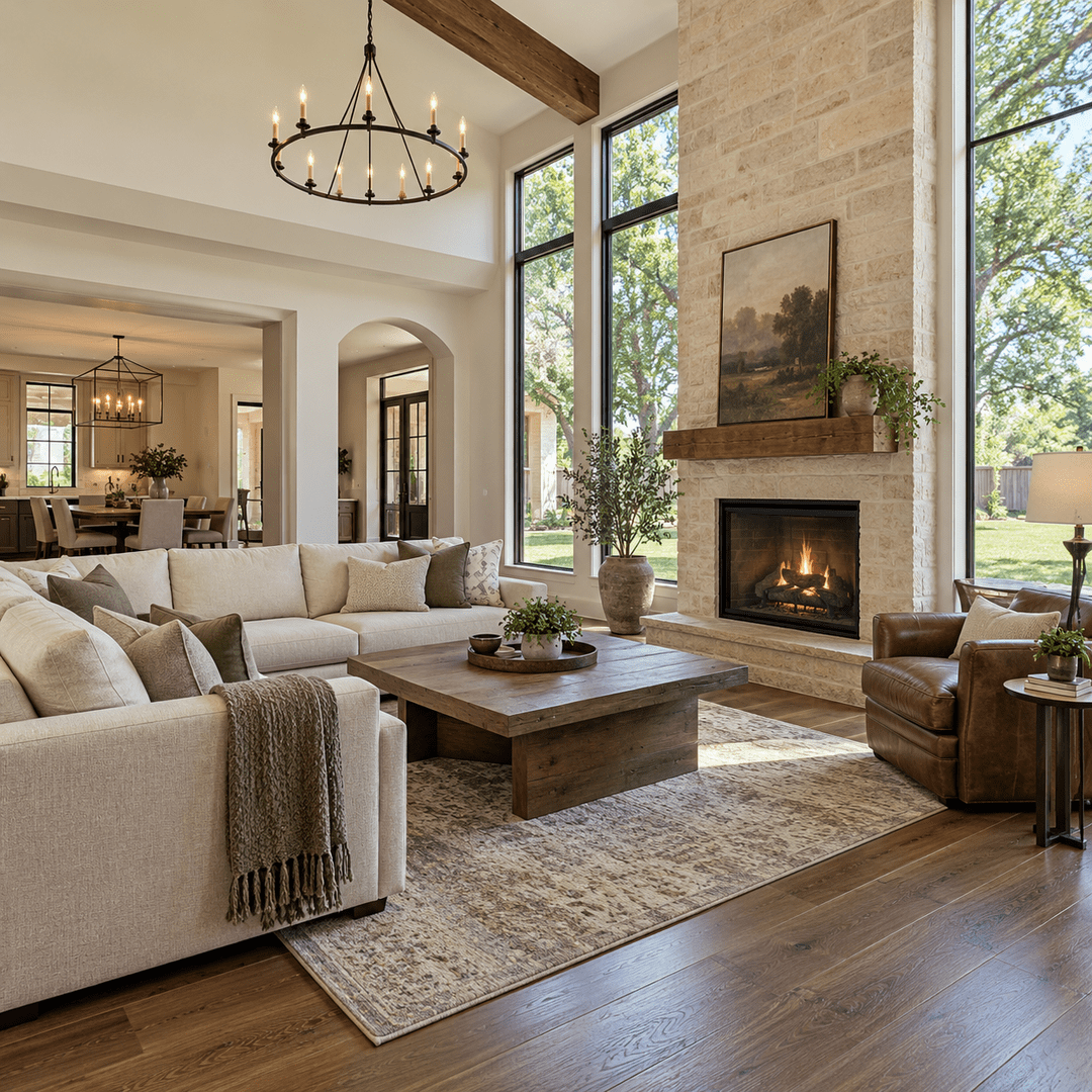Home Additions 4 Expanded North Texas family living area with windows fireplace and continuous flooring