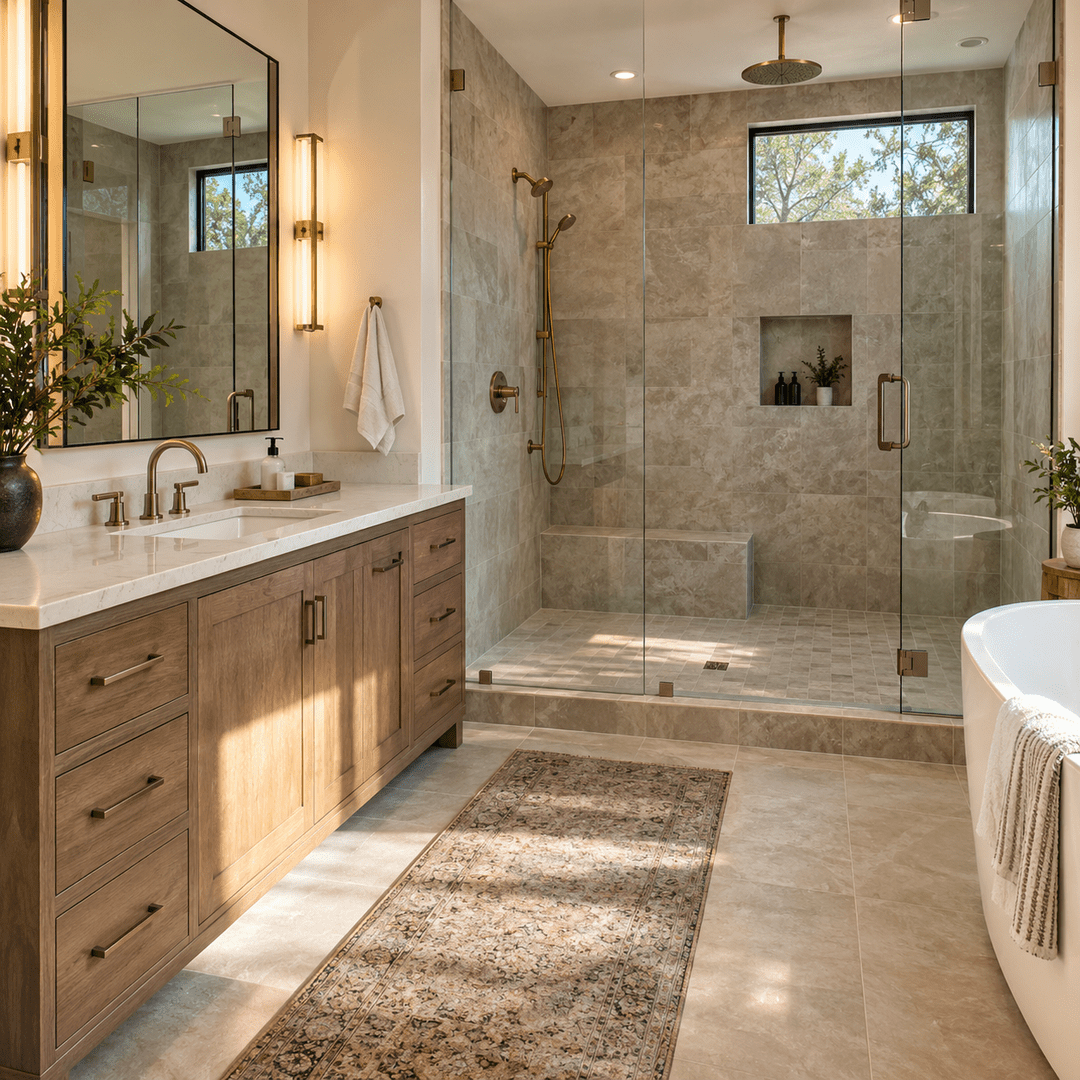 General Contractor Denton TX 4 Bathroom renovation with custom tiled shower and vanity