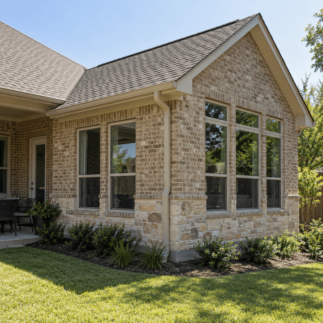 Home Additions 3 North Texas room addition with coordinated roofline brick stone windows and gutters