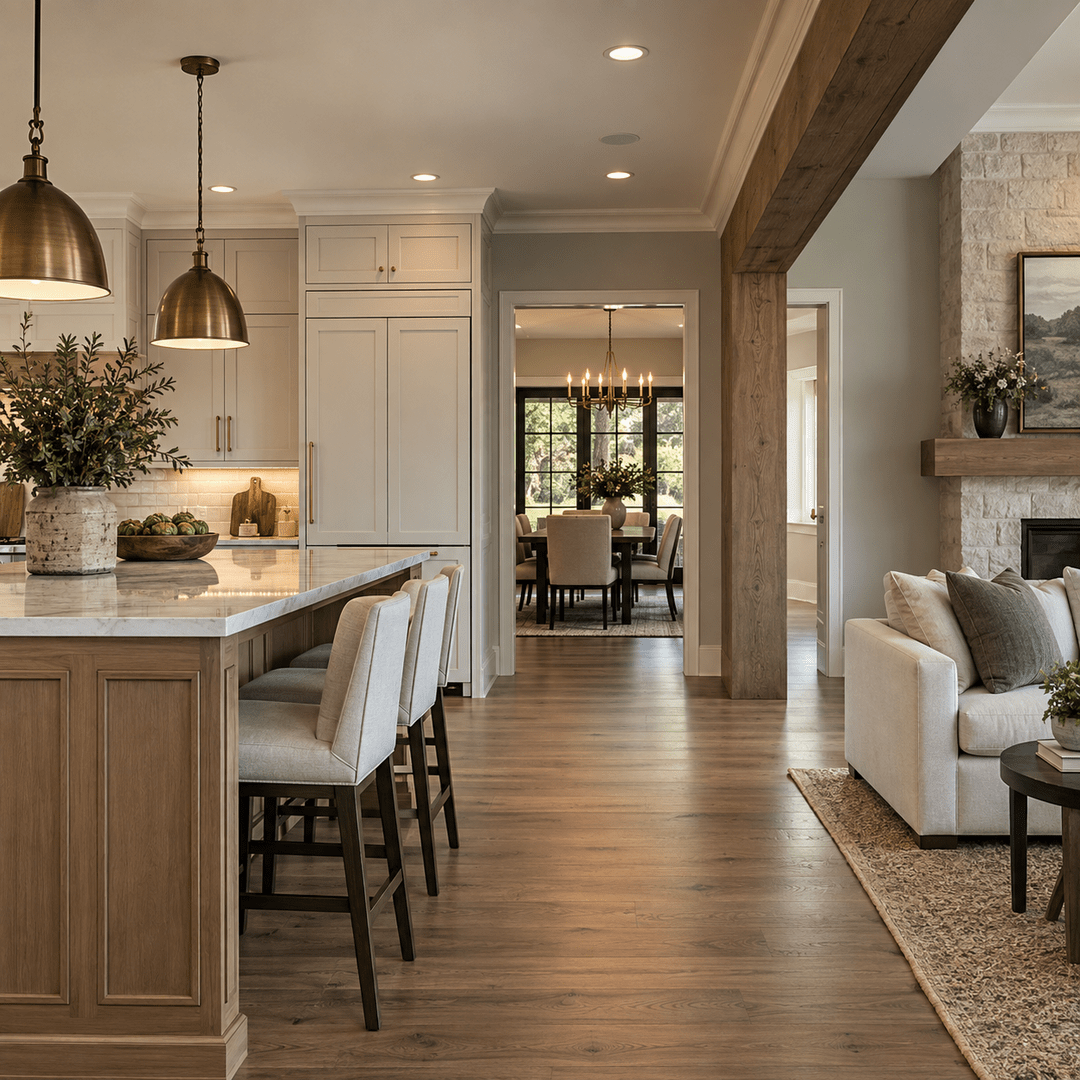 Home Remodeling 4 Cabinetry flooring lighting and trim details in a completed Denton home remodel