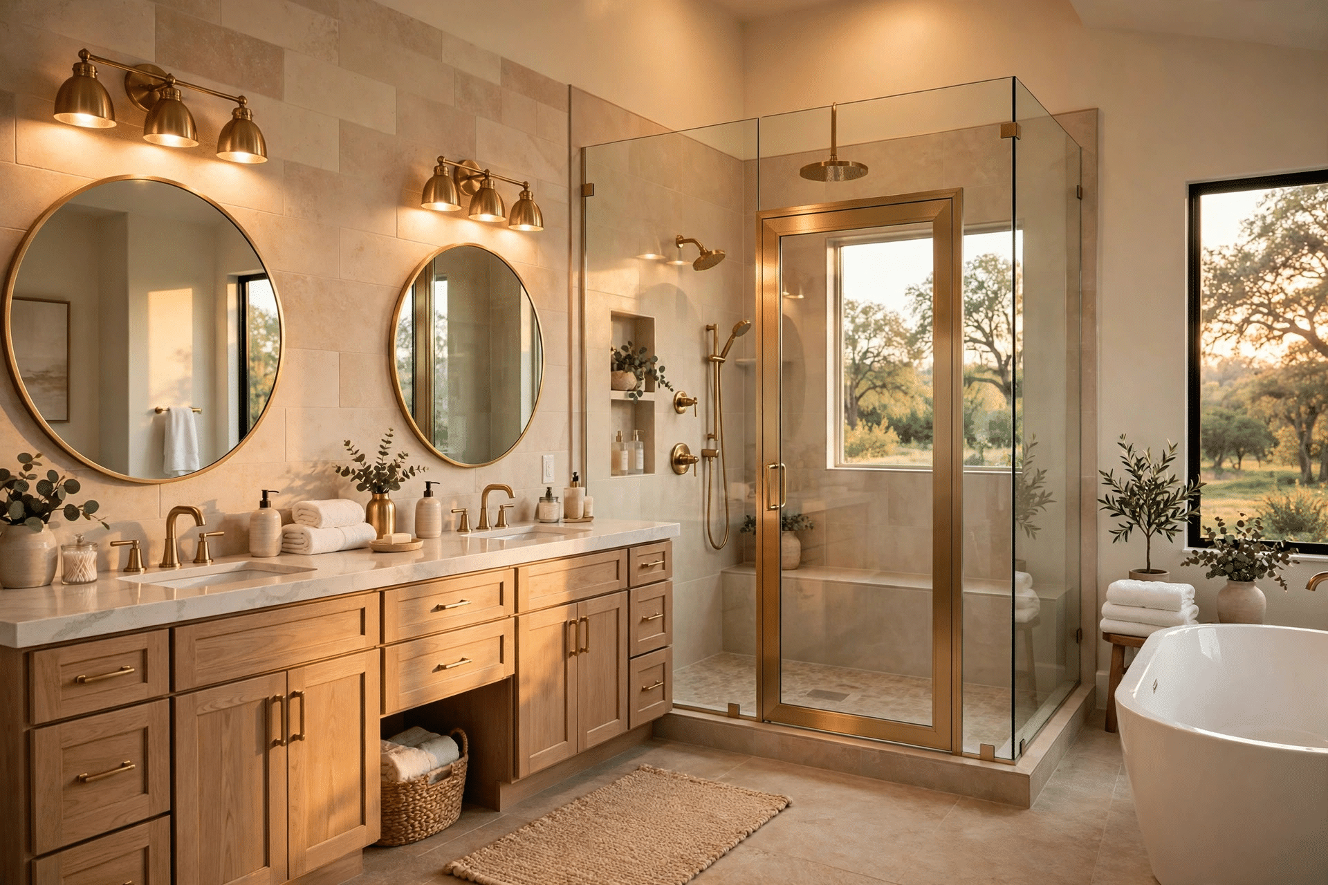 Bathroom Remodeling - JBN Bathroom Remodeling Division Spa-like remodeled bathroom with walk-in glass shower and double vanity