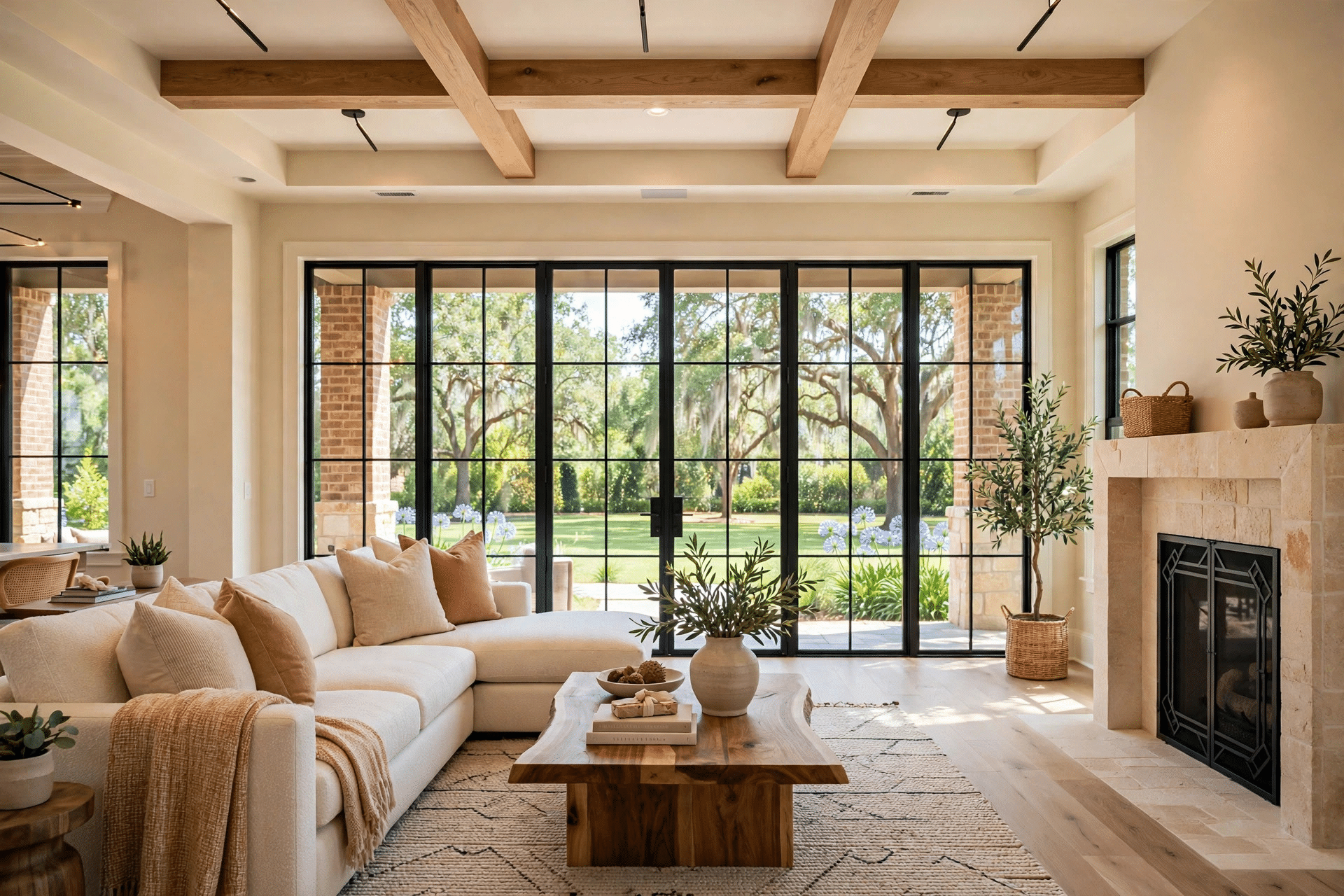 Replacement Windows - JBN Windows Division Bright living room with large new black-framed windows