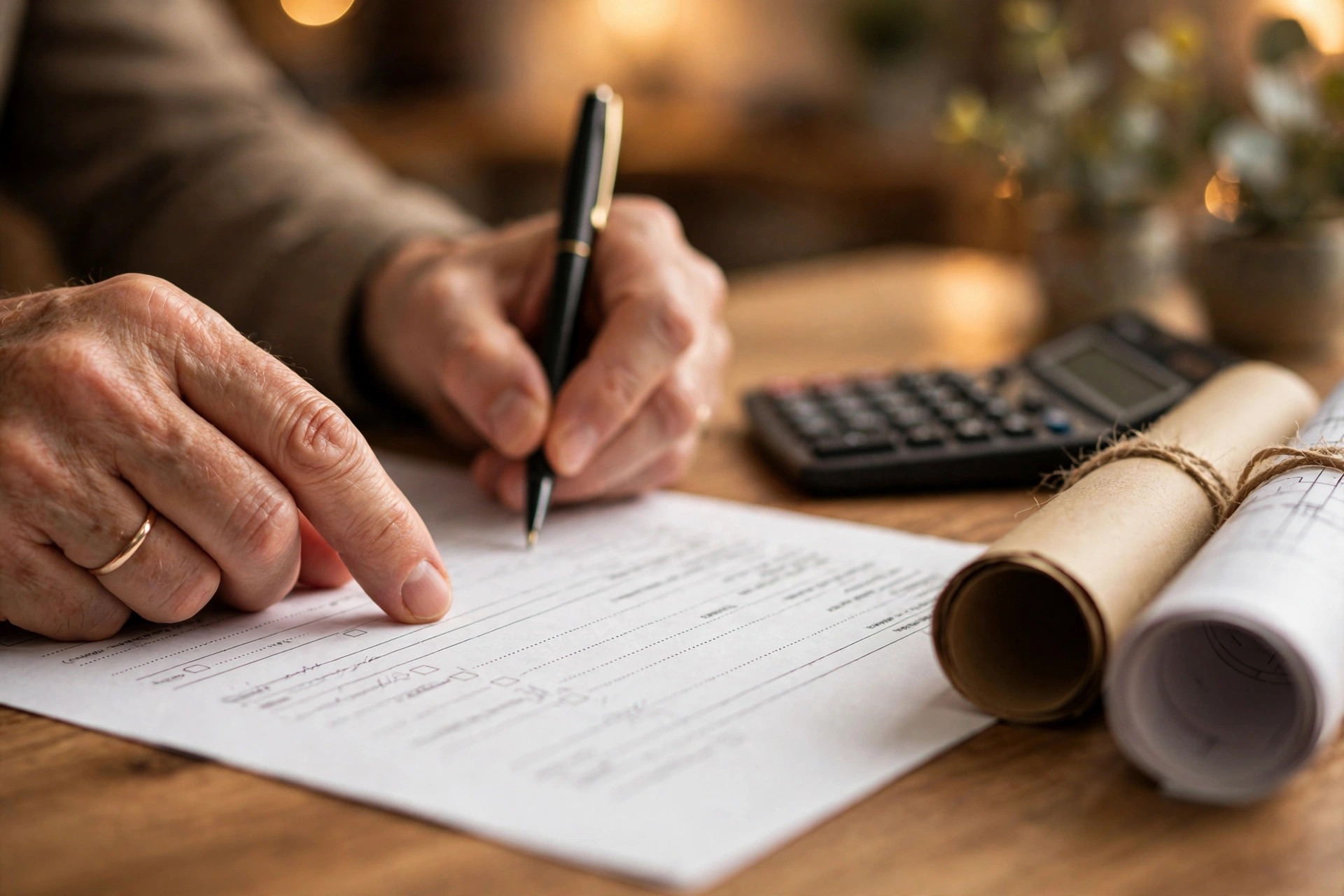 How to Choose a General Contractor in Denton TX 3 Signing a detailed home remodeling contract next to house plans