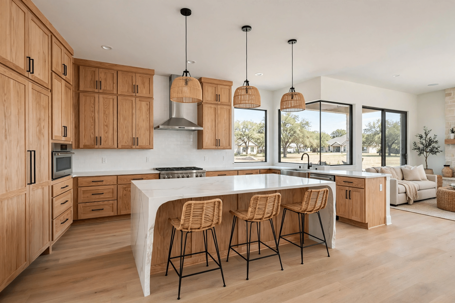 Rebuilt kitchen with large island in a Bridlewood home in Flower Mound