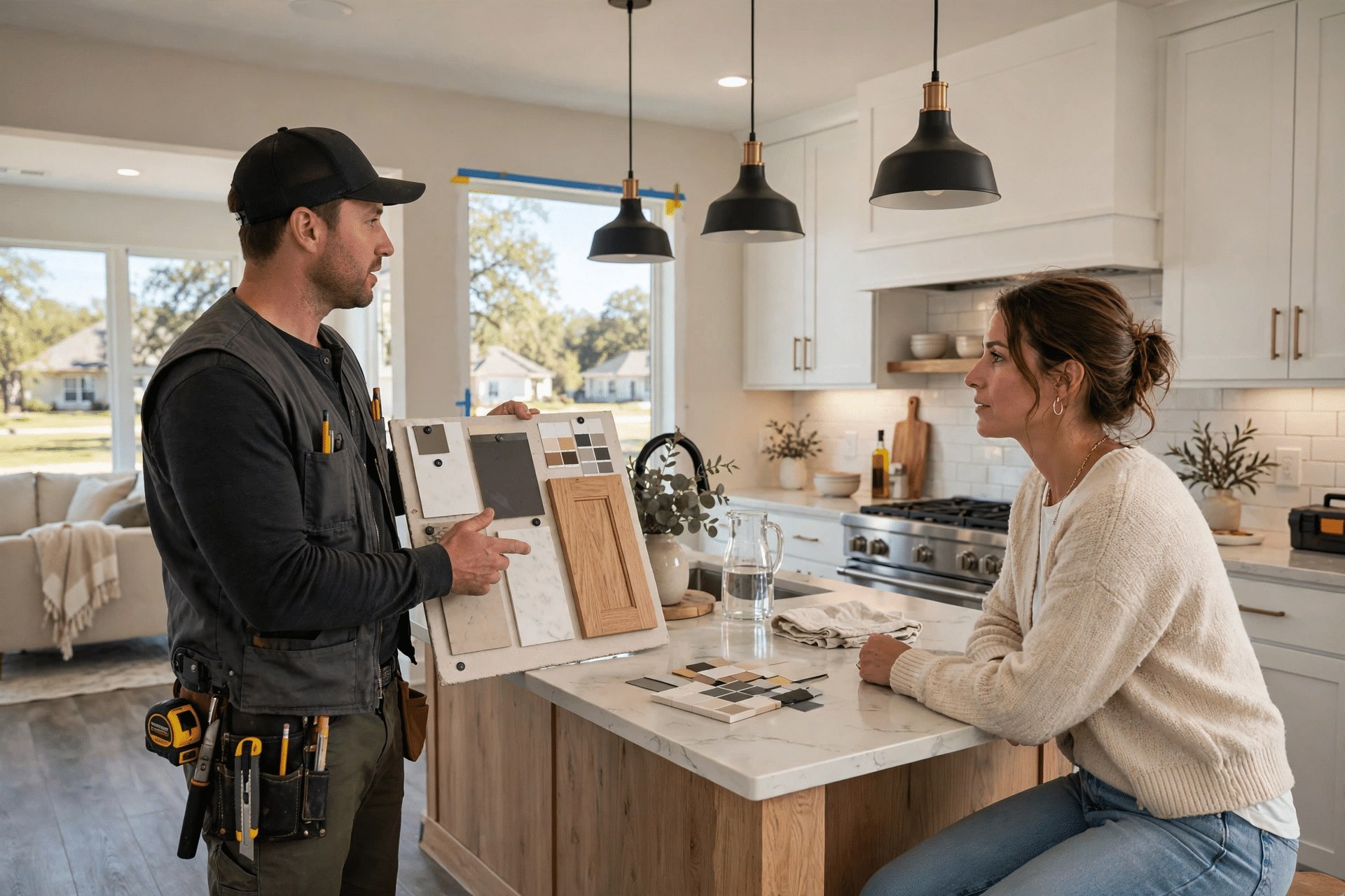 General Contractor Frisco TX 3 Contractor reviewing whole-home plans with Frisco homeowners