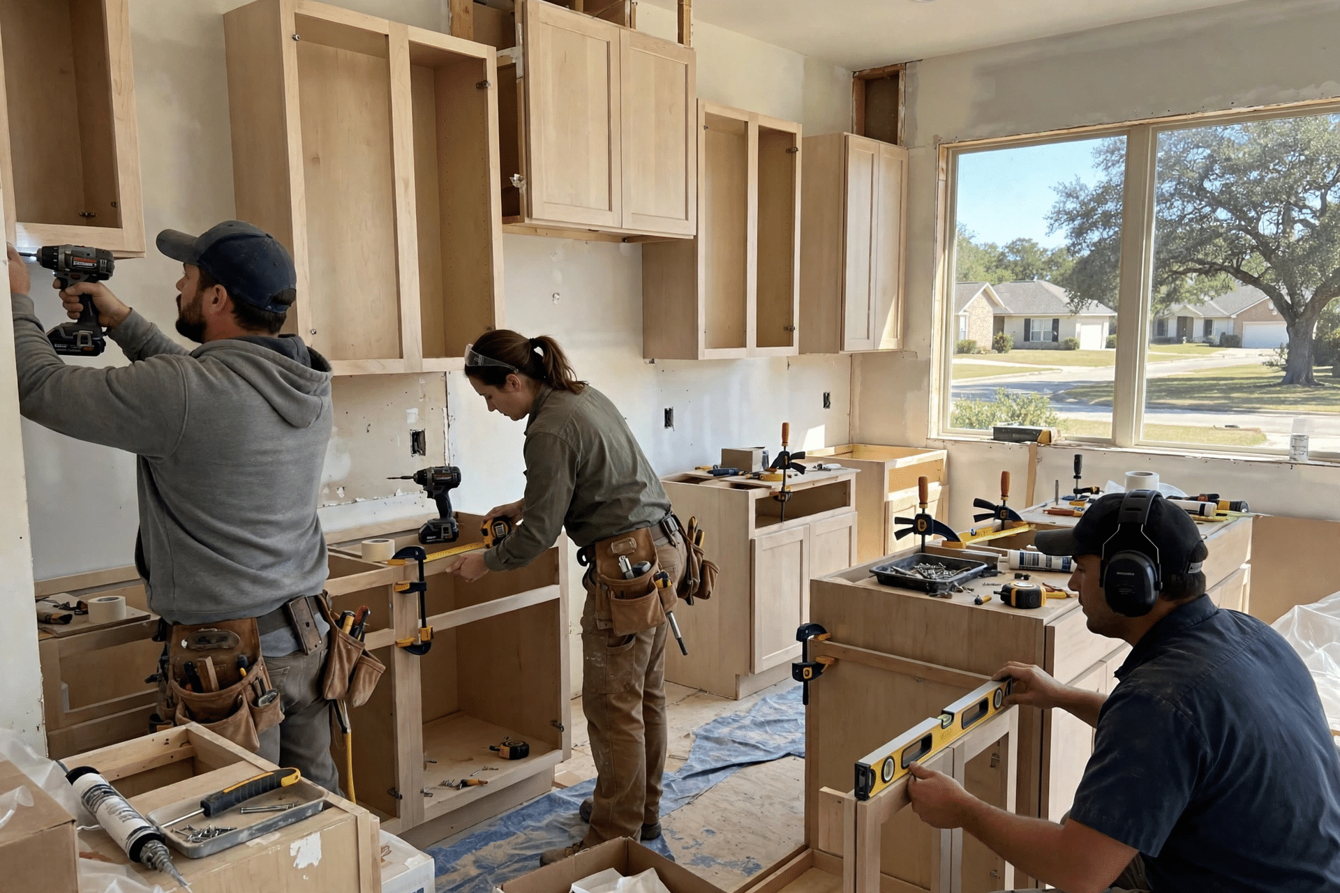 General Contractor Frisco TX 5 General contractor reviewing addition plans with Frisco homeowners at their kitchen table
