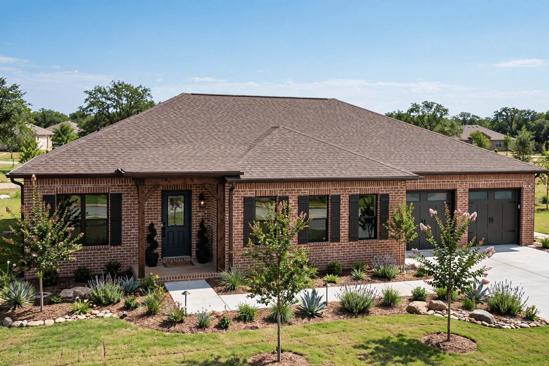 Brick home addition exterior tied into the existing roofline
