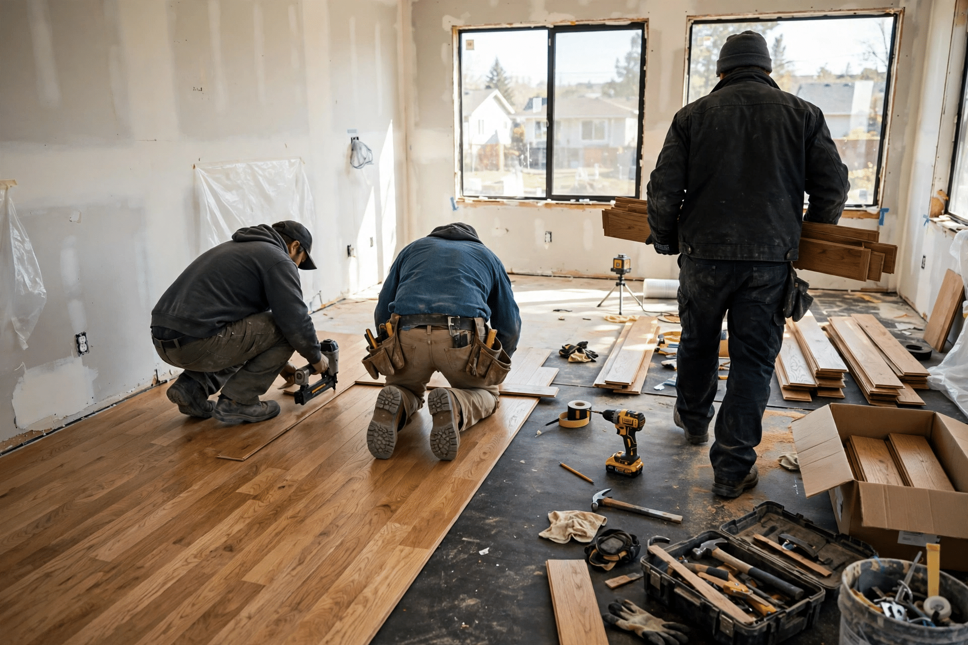 Contractor walking a Highland Shores lot with homeowners in Highland Village