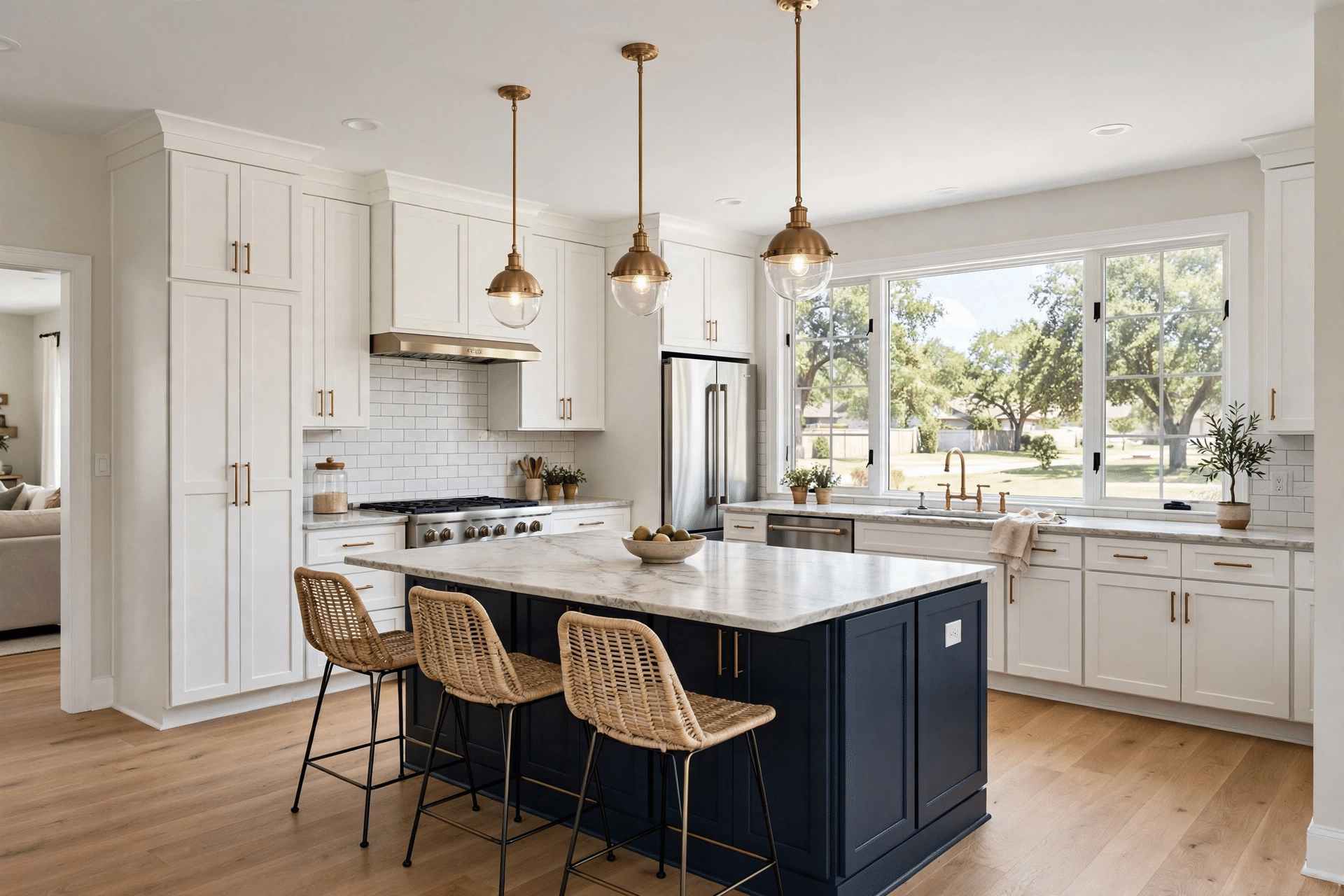 New kitchen opened to the living space in a Highland Village remodel