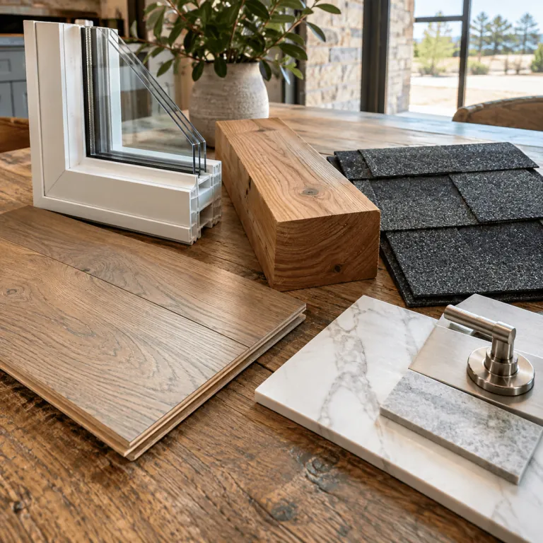 Window, flooring, cedar, roofing and bathroom samples representing the JBN divisions