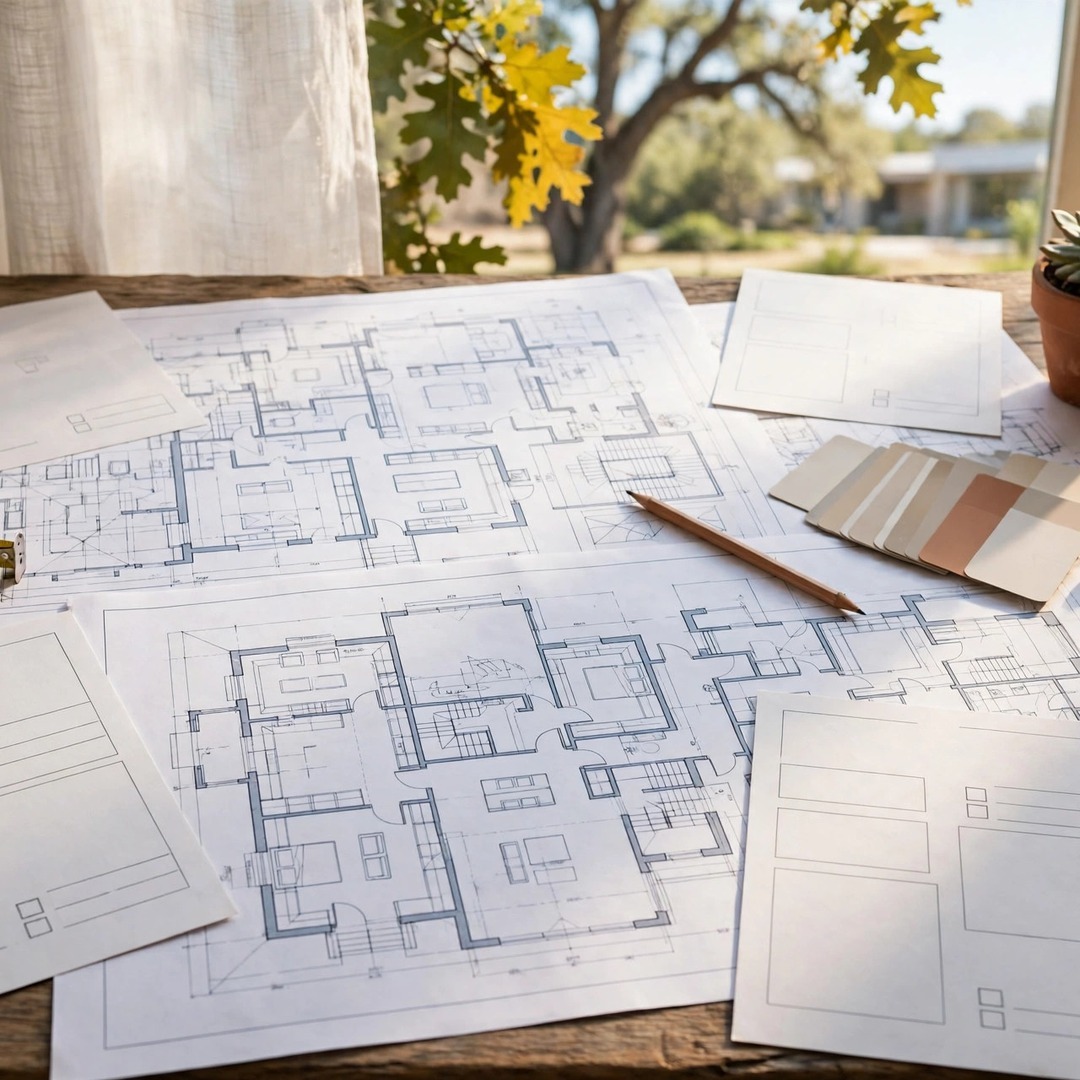 Lake Dallas TX Remodeling Permits - Blueprints and Permit Documents Architectural blueprints and permit documents spread on a table