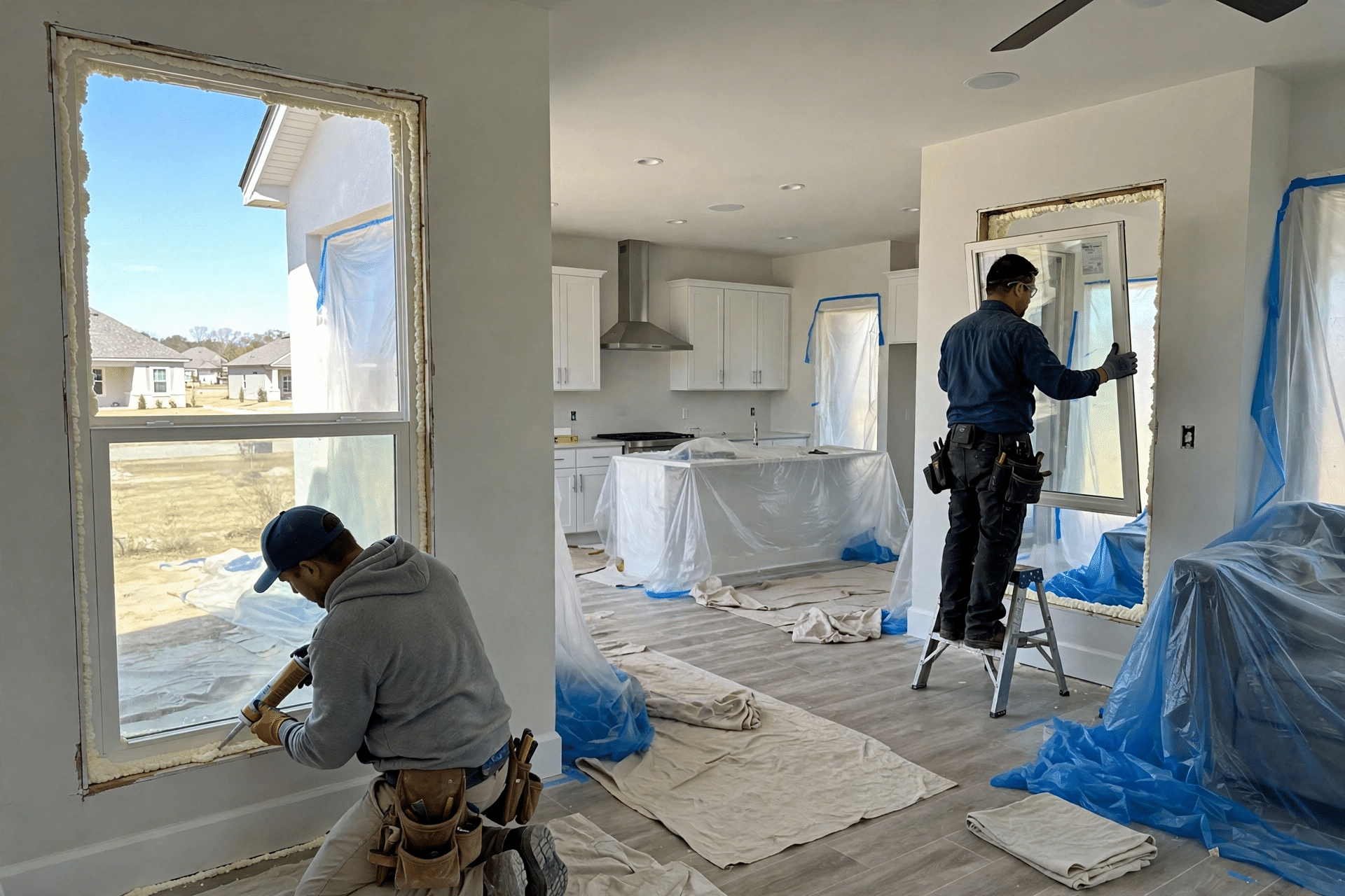 Contractor walking a Little Elm lake home remodel with the owners