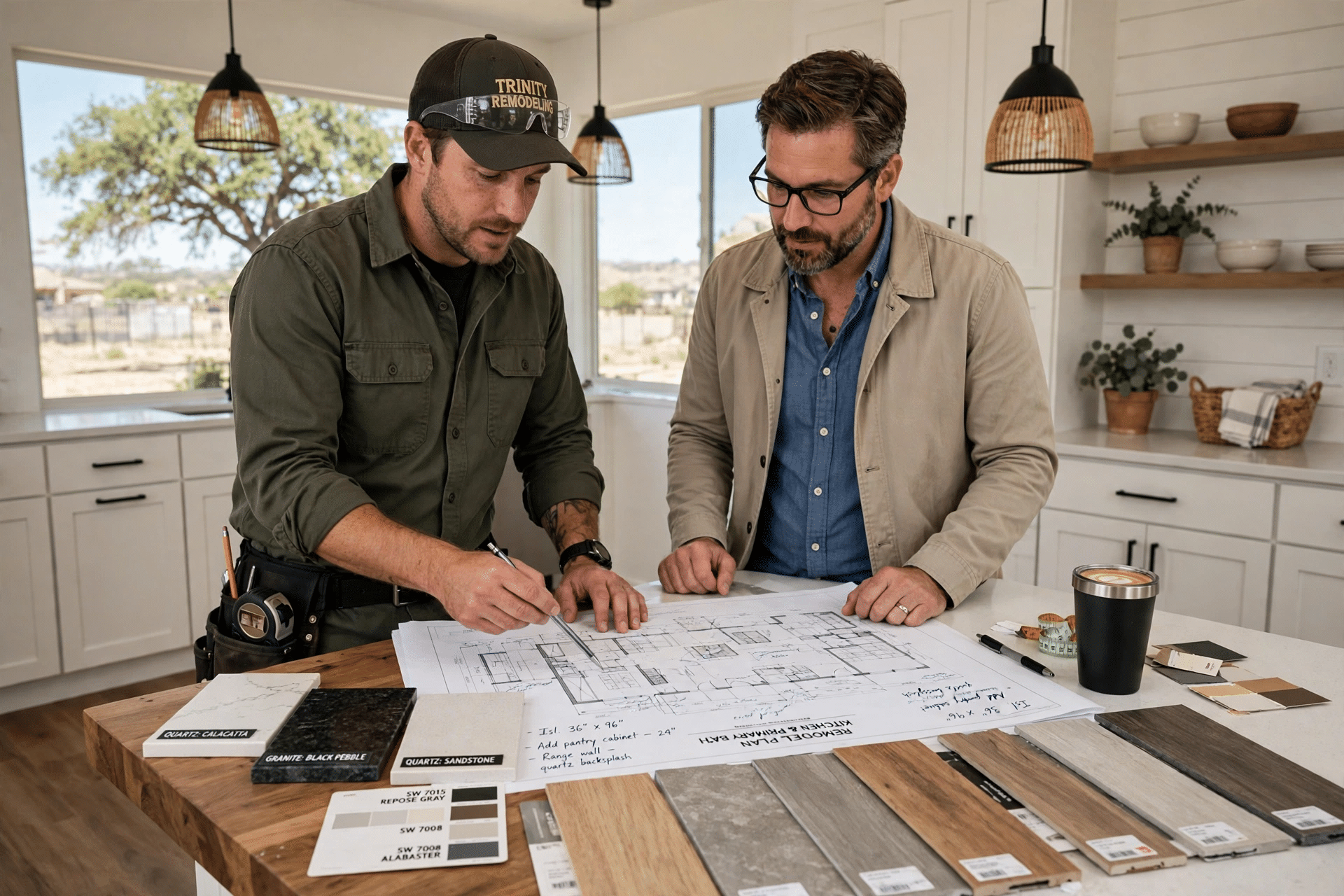 Home Remodeling Northlake Texas 3 Contractor consulting with Northlake homeowners inside their home