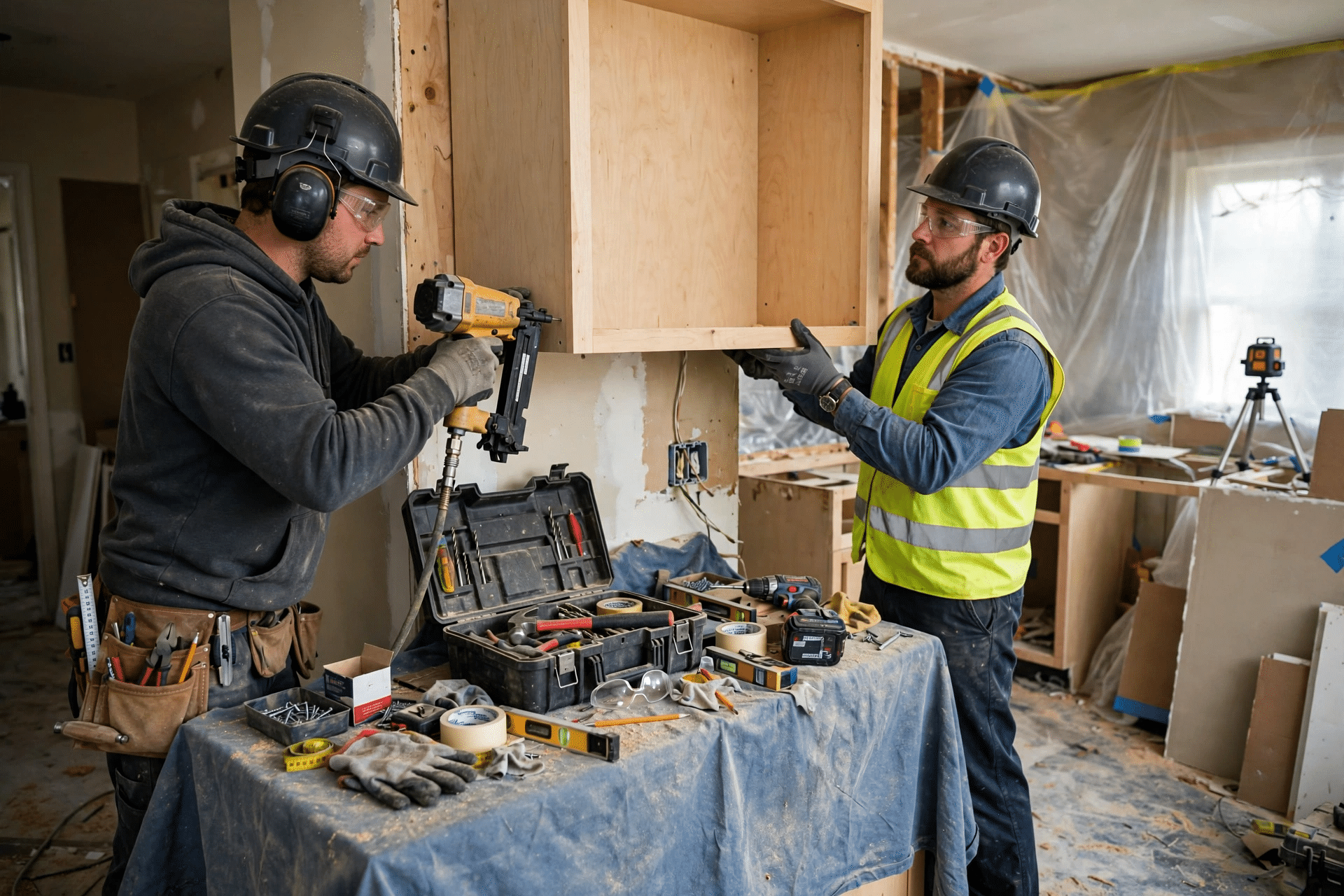 Home Remodeling Northlake Texas 5 Contractor reviewing remodel plans with Northlake homeowners