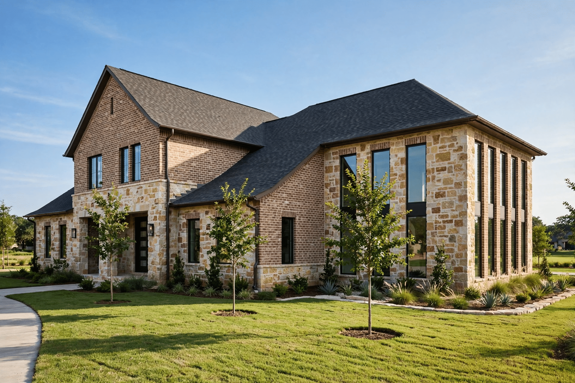 Home Additions Prosper TX - Stone Home Addition, Matched Stonework Upscale stone home addition exterior with perfectly matched stonework and roofline