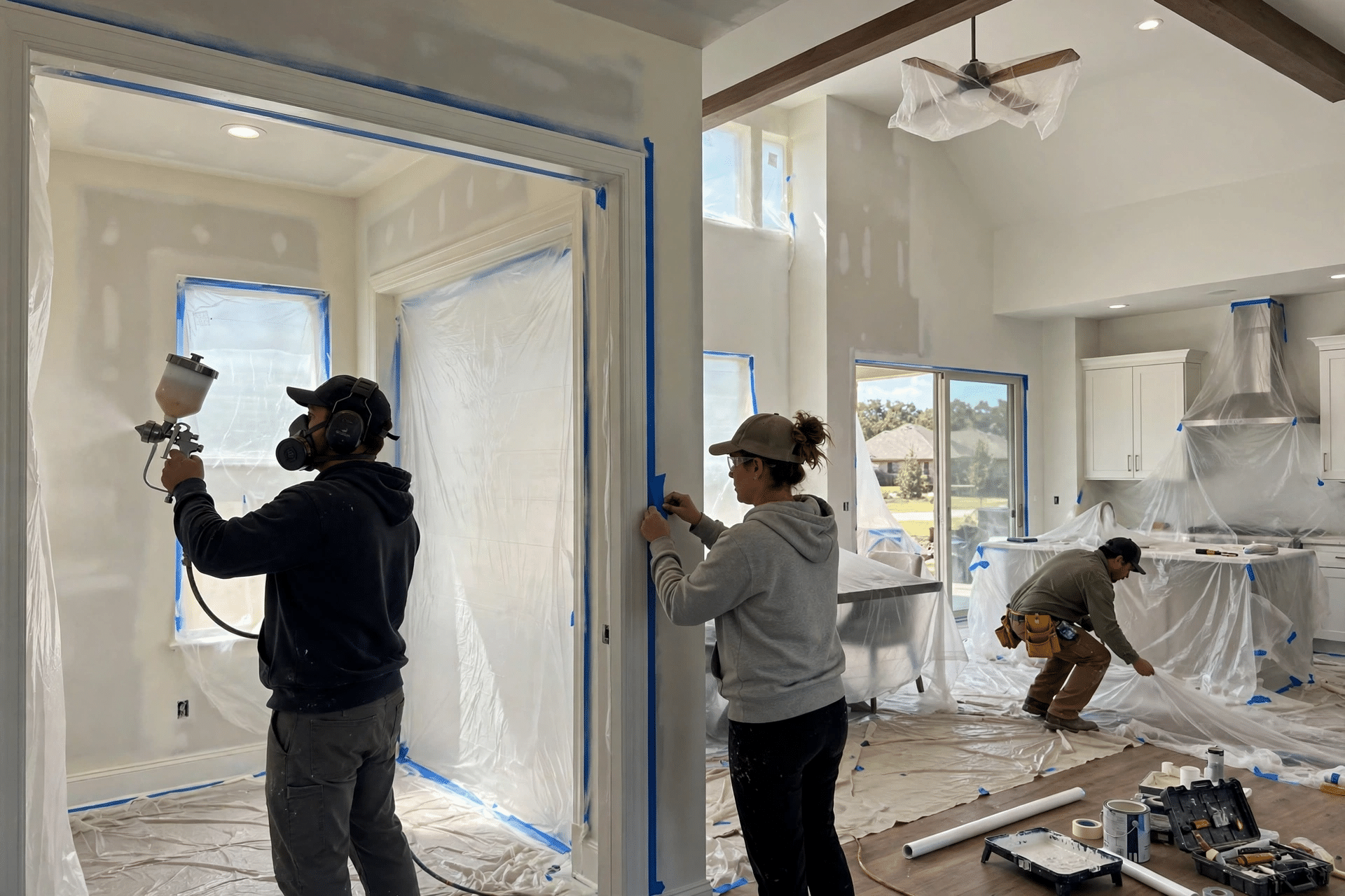 General contractor reviewing remodel plans with Prosper homeowners