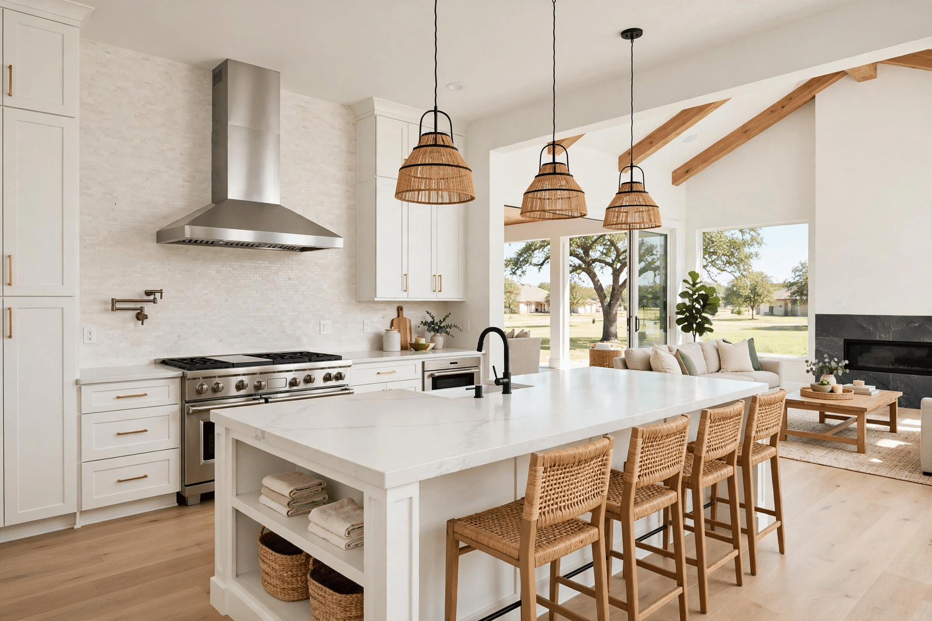 Upgraded kitchen with oversized island in a Star Trail Prosper home