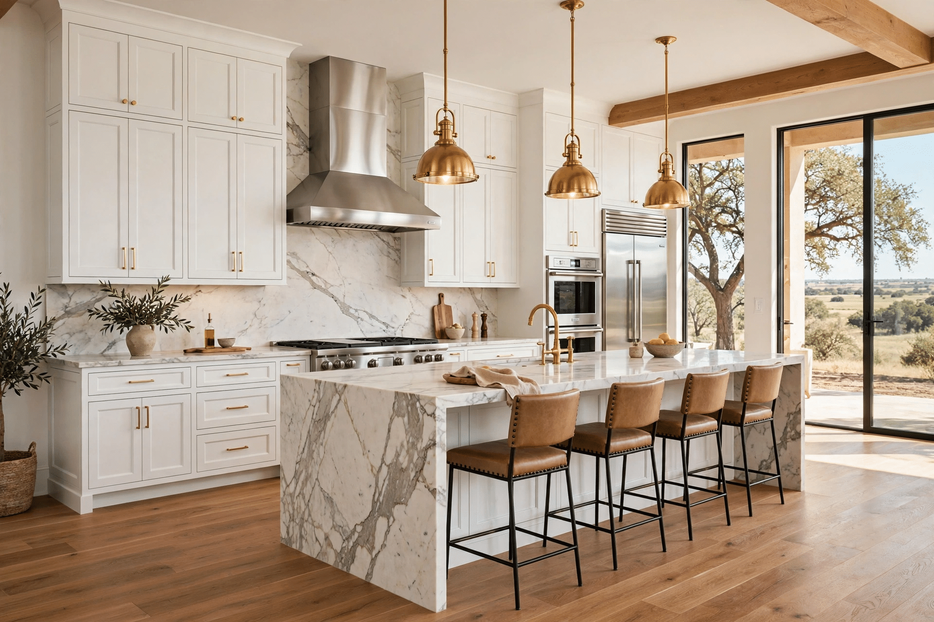 Newly remodeled kitchen with an upgraded island and stone countertops in a Prosper home