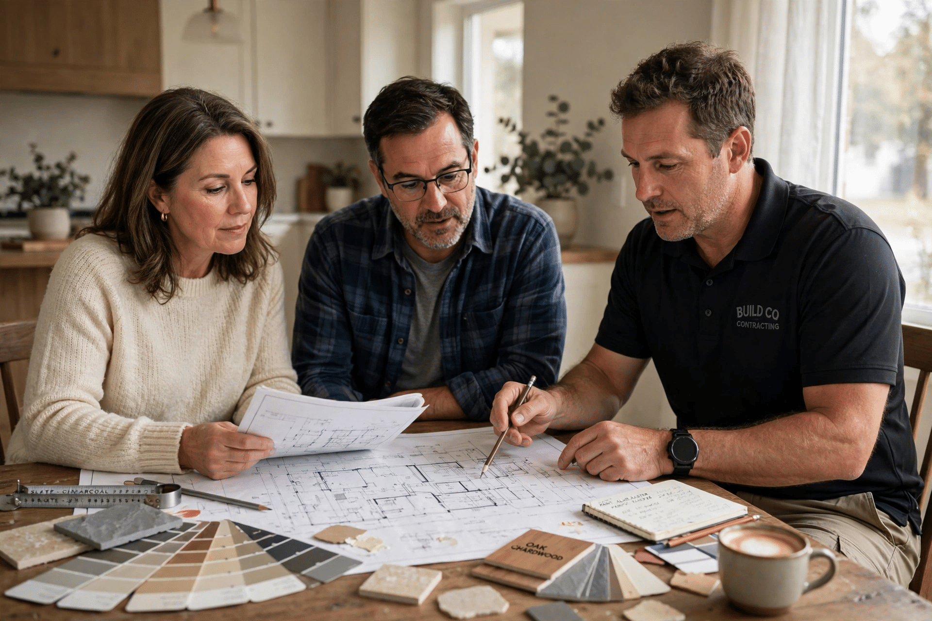 Home Remodeling Roanoke Texas 3 JBN designer consulting with a Roanoke homeowner in their living room about a remodeling project