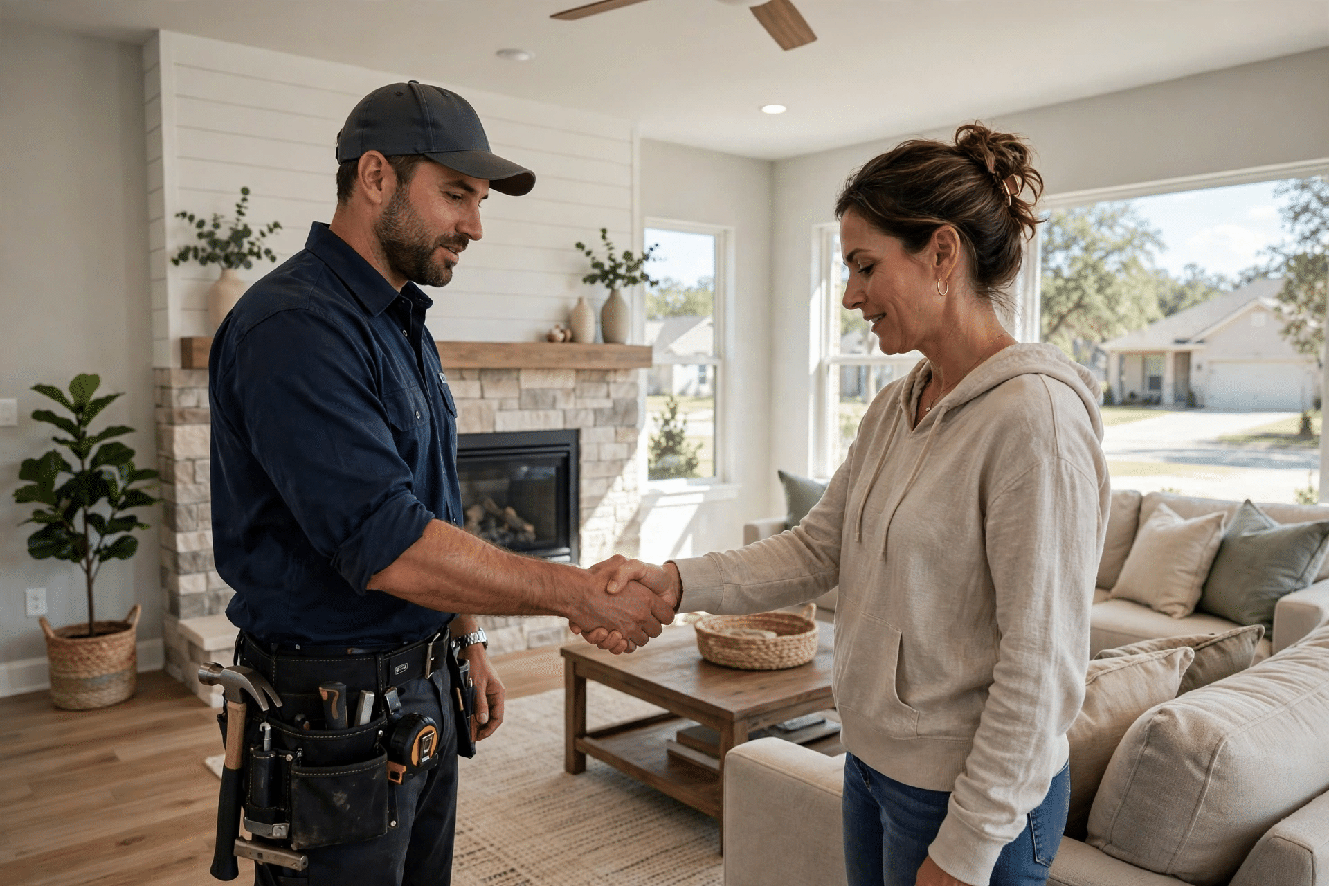 JBN designer and a Roanoke homeowner reviewing whole-home remodel plans at a dining table